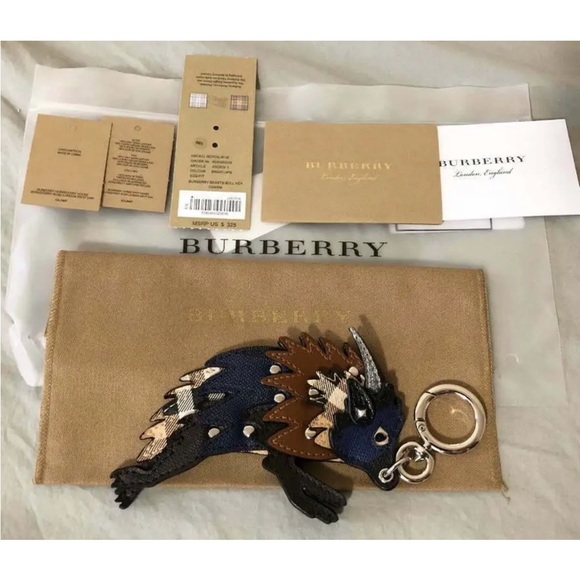 $325 Burberry Beasts Studded Bull Leather Bag Charm Key Charm Key Ring Fob NWT - Picture 3 of 10